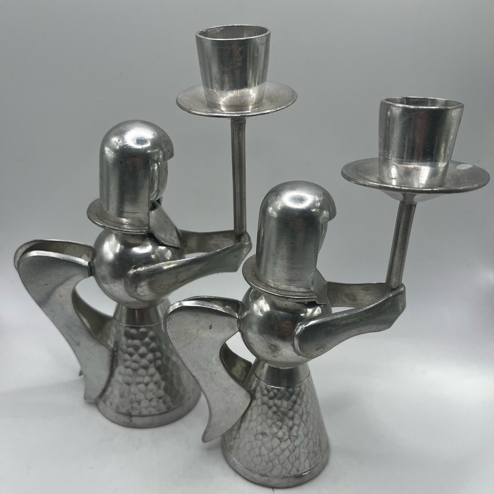 Vintage Pura Hammered Banka Tin Angel Candleholder Indonesia (2)
